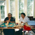 Agnes Mcgee and Catherine Blaney working on baskets at the Elder's Lodge in Sliammon.  Photo Courtesy of Rita Pimlott